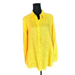 Lauren Ralph Lauren Yellow Linen Button Down Shirt XL Coastal Resort Preppy